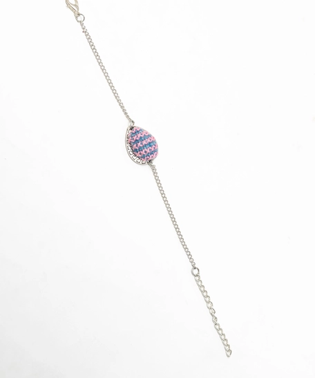 Embroidered Teardrop Bracelet: Pink and Blue 