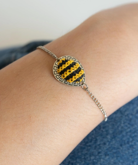 Embroidered Teardrop Bracelet: Yellow and Black