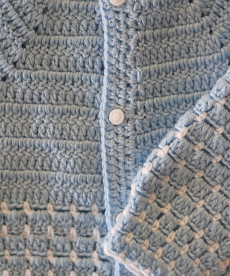 Crochet Baby Sweater: Light Blue (Size 0-3 Months)