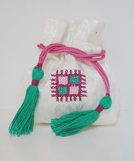 White Embroidered Coin Purse in Fuchsia - Different Sizes - Small