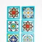 Handpainted Ceramic Coasters, set of 6 with holder (Light blue with assorted designs)