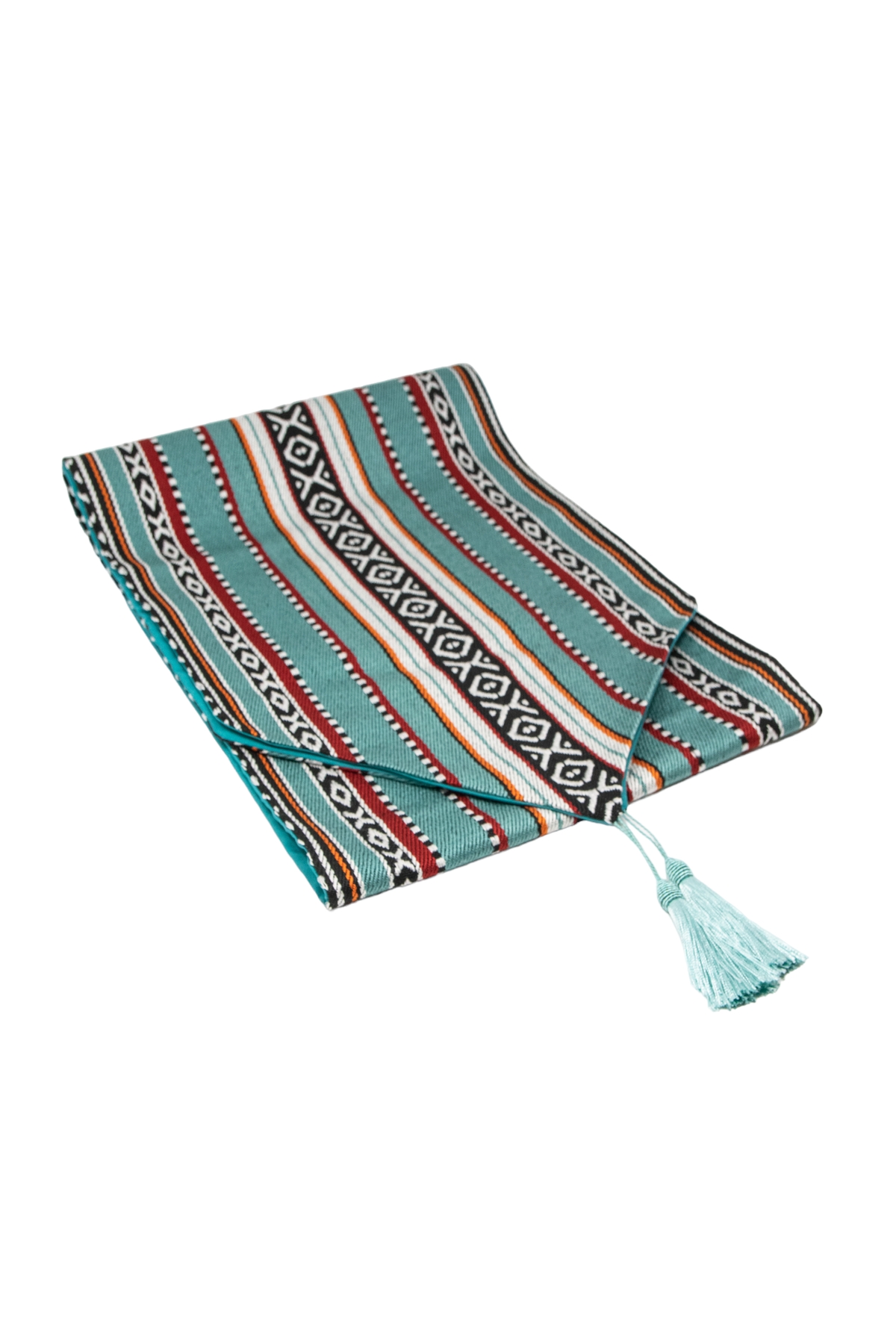 Handmade Table Runner Made of Sadu Fabric in Turquoise Color