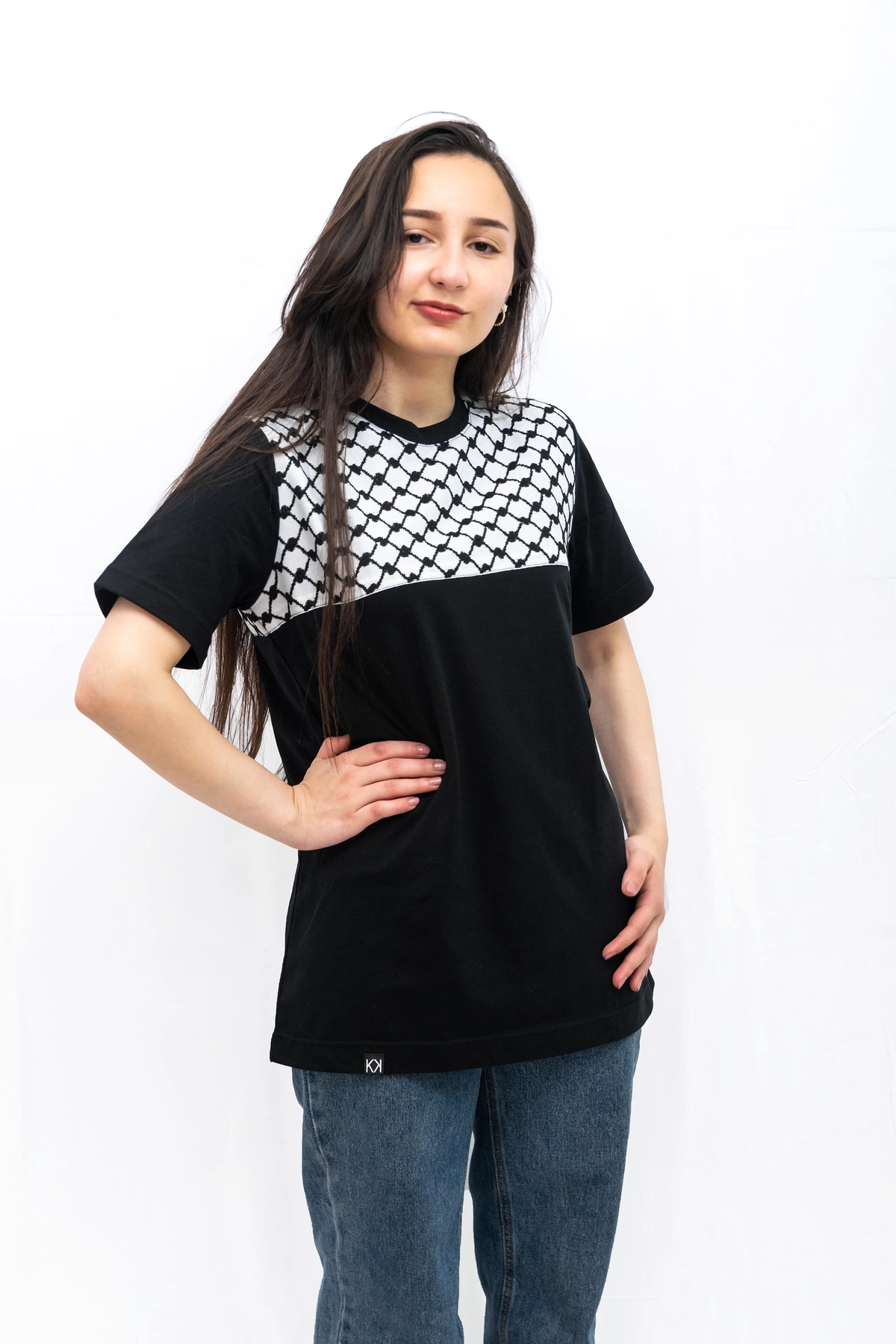 Black T Shirt Keffiyeh Patterns On The Back Front S Souq Fann